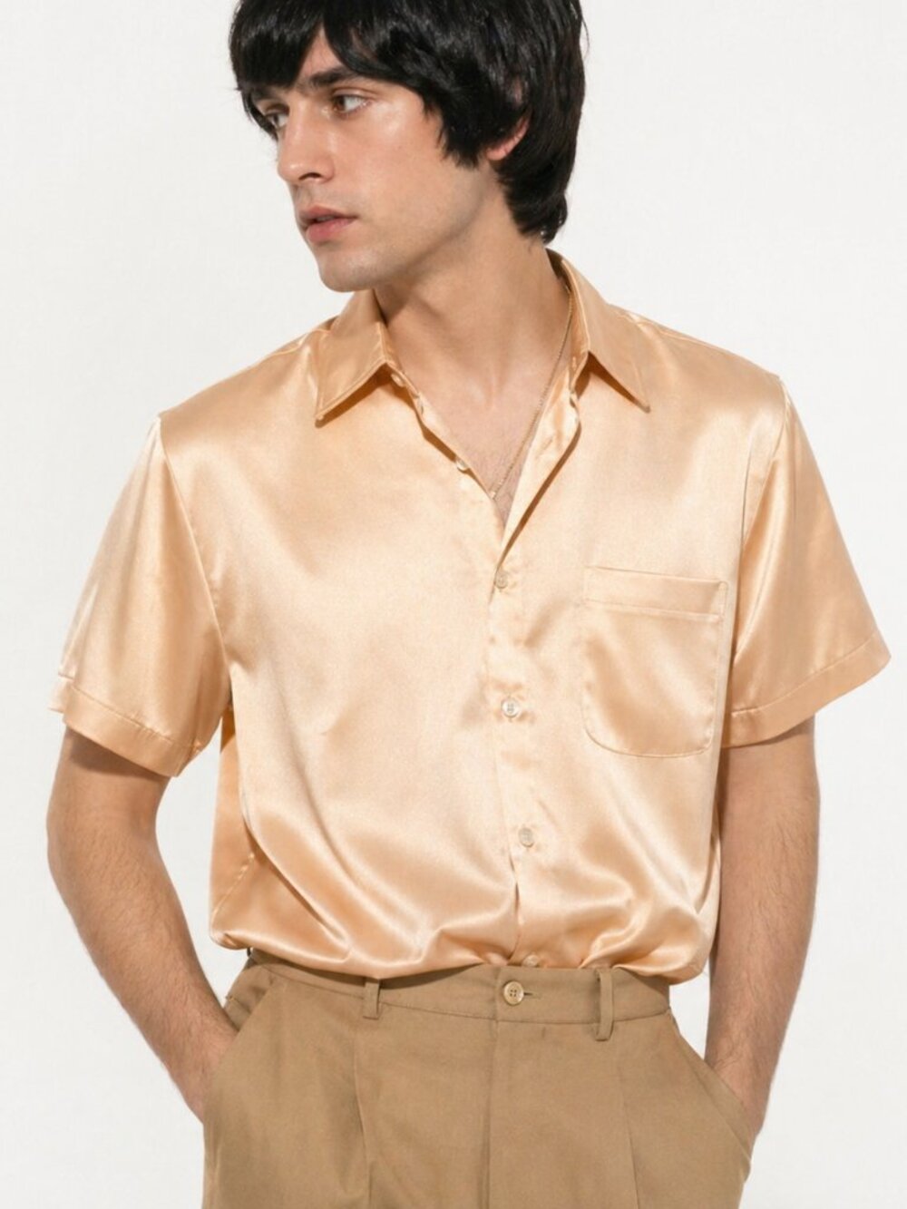 60s Vintage Men's Cream Orange Short Sleeve Shirt eclectic grandpa